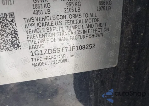 2018 Chevrolet Malibu Lt из США, поврежденный, VIN 1G1ZD5ST7JF108252